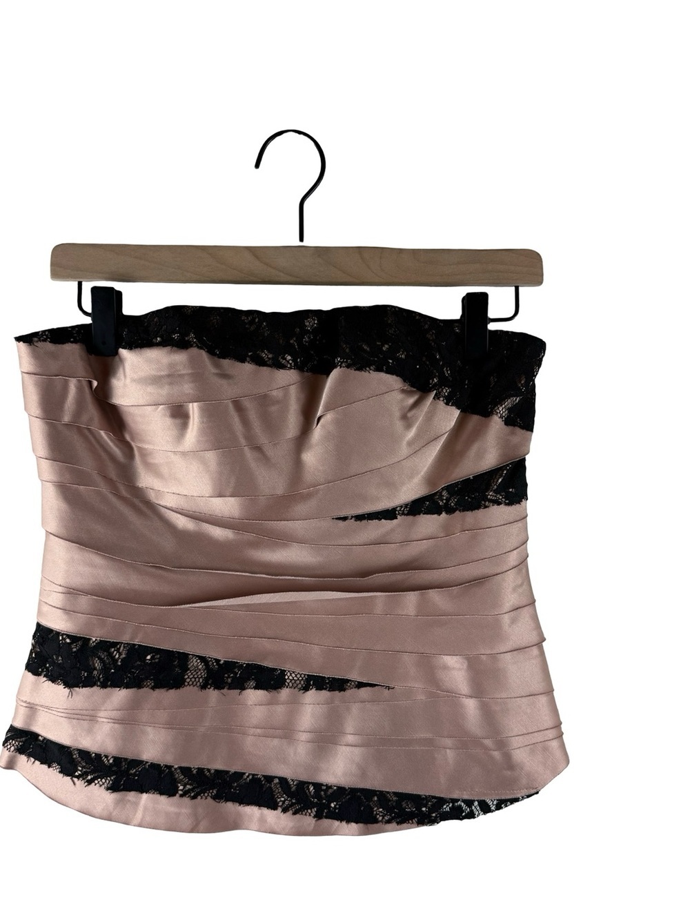 bebe Satin Lace-Trim Corset Top in Champagne & Black New